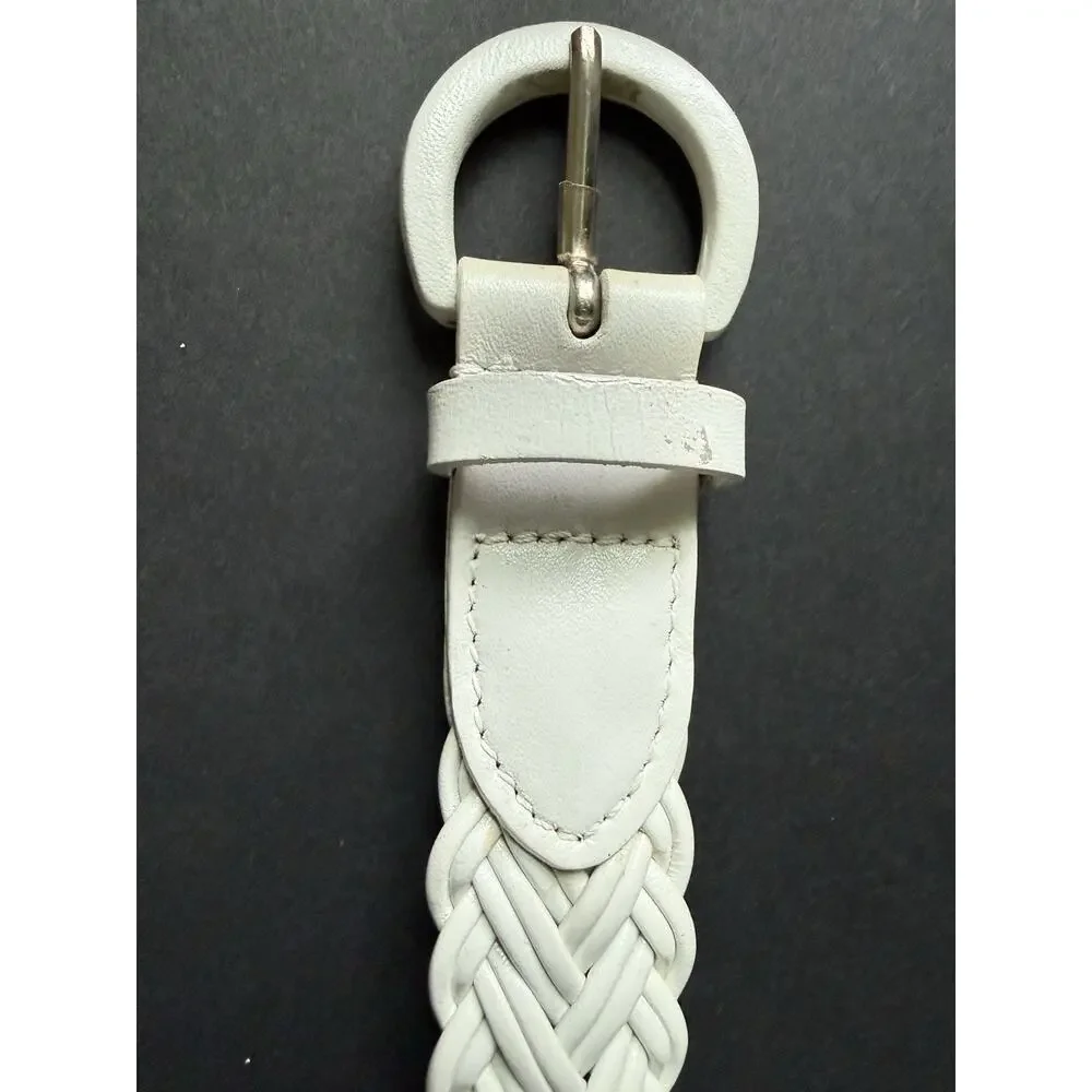 Talbots Womens White Woven Braided Leather Belt Covered Buckle Career Size 3X